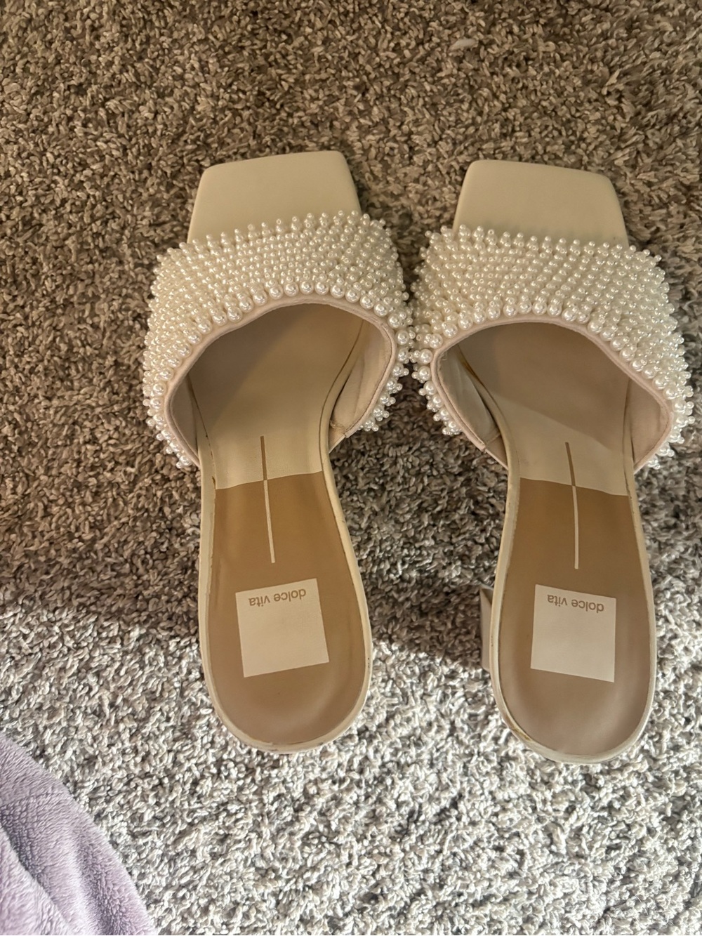 Dolce Vita Pearl-Embellished Cream Slide Mules